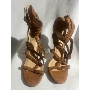 1 Olivia Ferguson Vegan Suede 8 Stiletto Shoe Ankle Wrap High Heel Open Toe …